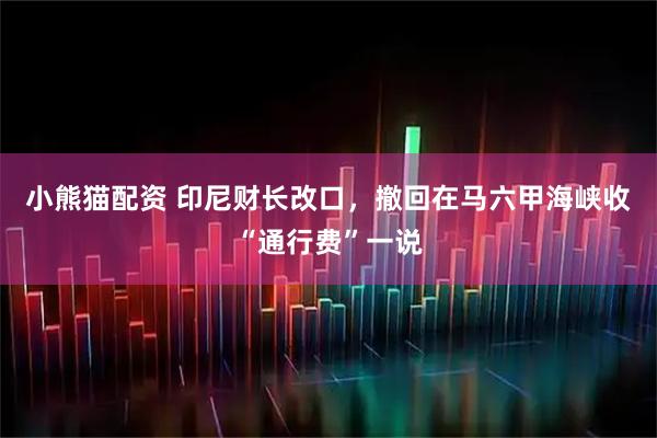 小熊猫配资 印尼财长改口，撤回在马六甲海峡收“通行费”一说